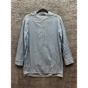 Faherty Tunic Striped‎ Long Sleeve Organic Cotton Shirt Blue White Womens Size S